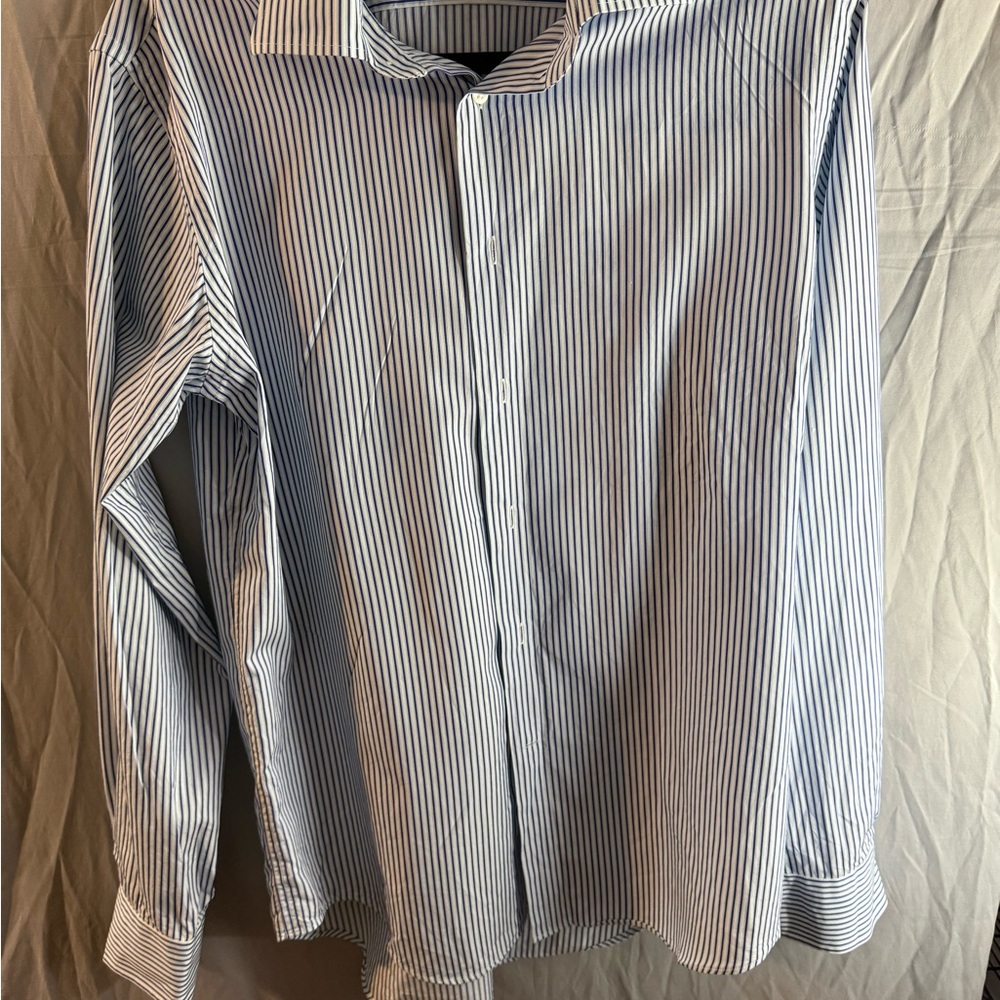 Lorenzo uomo Classic Blue and White Striped Dress Shirt